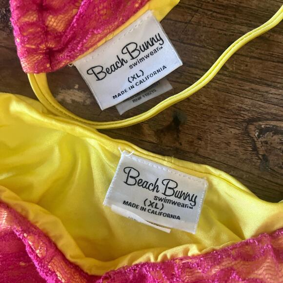 Rare vintage y2k Pink Lace made in USA Beach Bunny Bikini  XL - Picture 3 of 8
